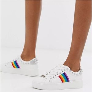 Steve Madden Belle Rainbow and Studded Platform Sneakers White Size 7.5